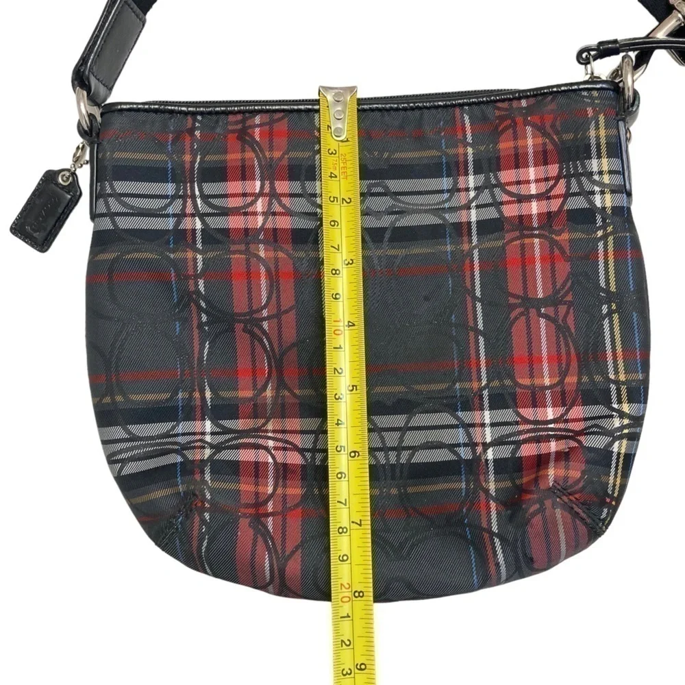 Coach red and black plaid swingpack crossbody bag adjustable strap